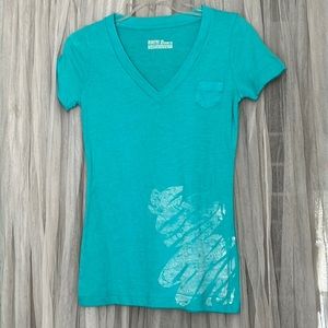 ⭐️ Mossimo turquoise cerulean blue short sleeve v-neck fitted tee women XS